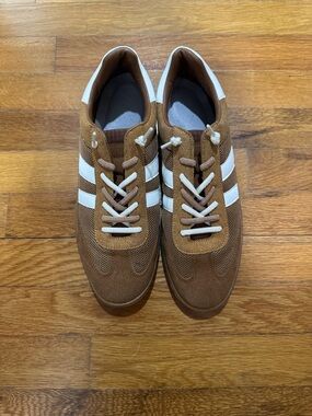 Women’s Brown Suede Athletic Sneakers with White Stripes
